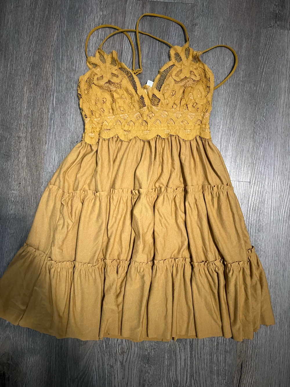 Zenana Outfitters Mustard Lace Crochet Dress